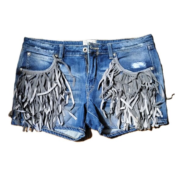 PRPS Denim/Leather Fringe Shorts - 30 Waist - Picture 1 of 3